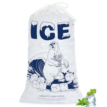 Imagem de Pacote com 50 sacos de gelo de 4,5 kg com cordão – Sacos de plástico reutilizáveis resistentes para freezer, acampamento, refrigerador, bolsa de armazenamento de gelo resistente a vazamentos