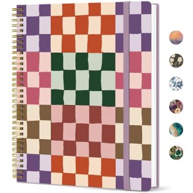 Imagem de Taja Diário grande forrado em espiral para mulheres, cadernos de 21,6 cm x 28 cm para trabalho, pautado em coluna, cadernos A4 estéticos fofos para escrever, capa de plástico, xadrez