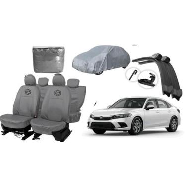 Imagem de Kit capa Civic 20-24 couro cinza + brinde limpador - ferro tech br