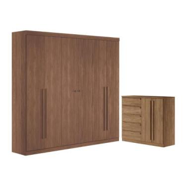 Imagem de Guarda Roupa 6 Portas e Cômoda 5 Gavetas Jade Jatobá - CASA H