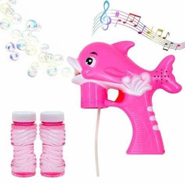 Imagem de Pistola de Bolhas de Sabão Golfinho Musical, Brinquedo Infantil com LED, Rosa e Azul
