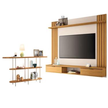 Imagem de Painel para TV Suspenso Solus e Aparador Infinity Cinamomo Off White - HB Móveis
