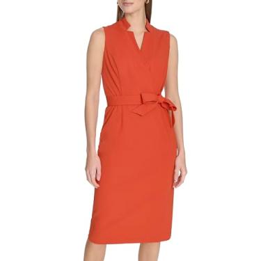 Imagem de Calvin Klein Vestido feminino de crepe com gola e gola autoamarrada, Argila, 36