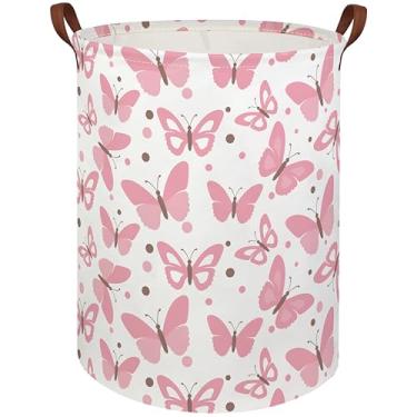 Imagem de HIYAGON Cestos de roupa suja rosa para meninas, cesto de bebê para berçário, organizador de brinquedos fofos para crianças, decoração de quarto de banheiro (borboleta rosa)