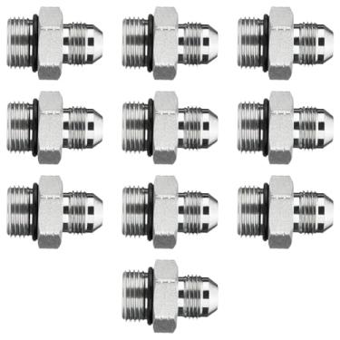 Imagem de Racewill Pacote com 10 adaptadores de mangueira hidráulica: 1/5.1 cm JIC 37° macho x # 10 SAE/ORB macho, kits de encaixe de tubo reto com capa de proteção