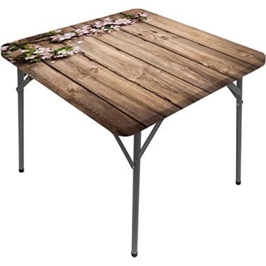 Imagem de Enseada de mesa quadrada rústica, ramo de árvore florida de primavera em pomar de madeira envelhecida, adequada para sala de estar, toalha de mesa de centro quadrada, serve para mesa quadrada de 30,5