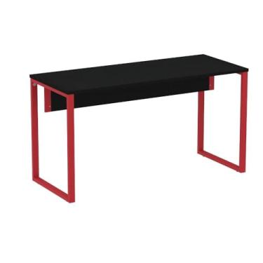 Imagem de Mesa Escritório P25 Tub Pandin 150 cm (larg) x 70 cm (prof) Tampo Mdp Preto Pé Aço Tubular Vermelho