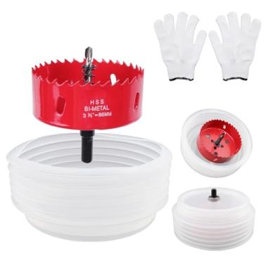 Imagem de Crapyt Serra de furo 3-3/8" (86 mm) para luzes embutidas, cortador de furo com coletor de poeira para corte de metal de madeira e plástico, conjunto de kit de serra para teto, drywall, orifício de