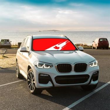 Imagem de Guarda-sol de para-brisa de carro com folhas de bordo, guarda-sol dobrável para janela frontal, para-sol, janela frontal de carro, para-brisa para carros, caminhões, SUVs 144,8 x 76,2 cm