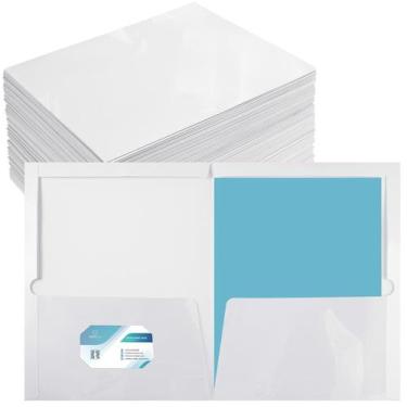 Imagem de Folder Yeaqee, pacote com 100 unidades, papel laminado brilhante branc