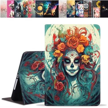 Imagem de stmedazm Capa para iPad Mini 6 2021, capa dobrável de couro sintético premium com hibernar/despertar automático para iPad Mini 6ª geração de 8,3 polegadas - caveira de açúcar menina flor