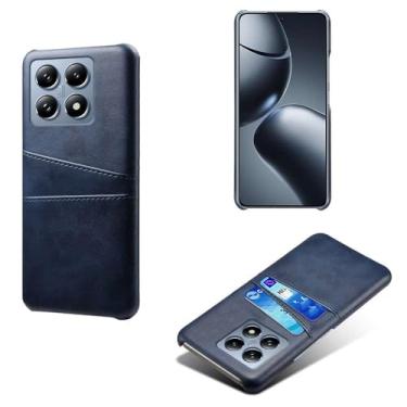 Imagem de Capas Compatível com Xiaomi 14T PRO,Caso de couro PU-Tampa de telefone a prova de choque com 2 slots de cartão,Proteção anti-impressão digital e anti-gota-Blue