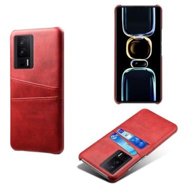 Imagem de Capas Compatível com Xiaomi POCO F5 PRO 5G,Caso de couro PU-Tampa de telefone a prova de choque com 2 slots de cartão,Proteção anti-impressão digital e anti-gota-Red