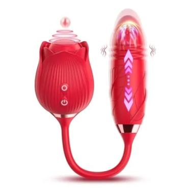 Imagem de Vibrador Ponto G Clitóris Vai e Vem Formato Realístico Silicone Premium Recarregável USB 10 Vibrações Cor Vermelho