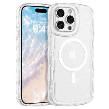 Imagem de BENTOBEN Capa magnética para iPhone 16 Pro Max, glitter de cristal transparente [borda ondulada encaracolada] [compatível com MagSafe] Capa protetora fina e brilhante à prova de choque para iPhone 16