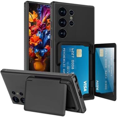 Imagem de Ephoou Capa carteira para Samsung Galaxy S25 Ultra com suporte para cartão (3 a 4 cartões) e espelho oculto, proteção contra quedas de grau militar, capa flip protetora robusta para Samsung S25 Ultra