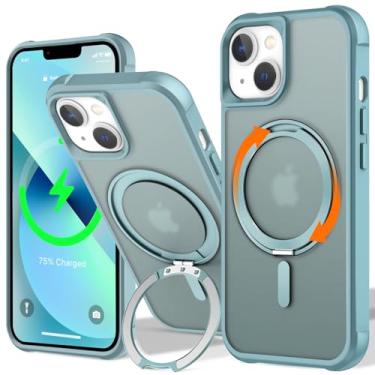 Imagem de U UMIONE Com Design De Anel Magnético Giratório 360° Para Iphone 13, Suporte Alça Invisível Integrado, Compatível Magsafe, Capa Translúcida Ultrafina À Prova Choque Nível Militar - Verde