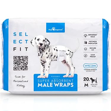 Imagem de Paw Inspired Selecione Fit Envoltório Masculino Descartável | Faixa Abdominal para Cães Machos com Núcleo Absorvente Estendido e Indicador de Umidade (Médio, Contagem de 20)