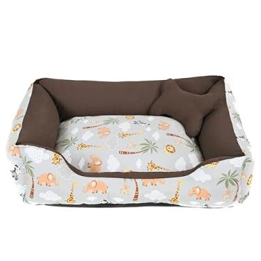Imagem de cama pet lavavel luxo cama para cachorro grande (G) caminha de cachorro fundo impermeal + ossinho (Safari Cinza/Marrom (G))