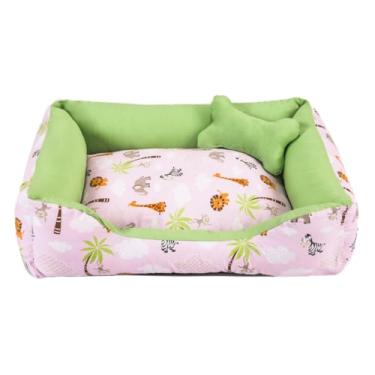 Imagem de cama pet lavavel luxo cama para cachorro grande (G) caminha de cachorro fundo impermeal + ossinho (Safari Rosa/Verde (G))