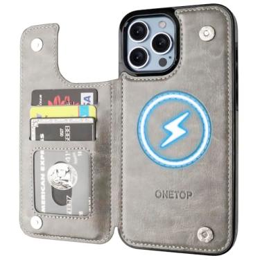 Imagem de ONETOP Capa carteira compatível com Magsafe para iPhone 13 Pro Max com suporte para cartão, capa de couro PU com bloqueio RFID, fecho magnético duplo e capa durável à prova de choque de 6,7 polegadas