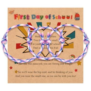 Imagem de Pulseira de corda de malha "First Day of School" de 2 a 3 peças, amor entre mãe/pai/mamãe e filha/filho/eu Back to Scool presentes proteção alívio da ansiedade, pulseira de tecido de nylon colorido