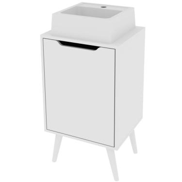 Imagem de Gabinete Para Banheiro 45 Cm Cuba Quadrada 1 Porta Retrô Branco