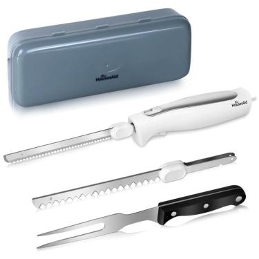 Imagem de Conjunto de Facas Elétricas HousesAid com Duas Lâminas de Aço Inoxidável Serrilhadas, Garfo de Carne, Cabo Antiderrapante, Trava de