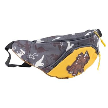 Imagem de Pochete para crianças, meninas e meninos, bolsa de cinto infantil com cinto ajustável para esportes, corrida, acampamento, viagem, festival, festa, 3 a 11 anos, Dinossauro amarelo de lona, 4.3 x 12.6