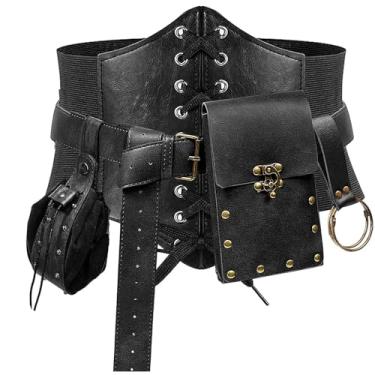 Imagem de Acessórios de fantasia renascentista, bolsa de cinto, bolsa de cintura, suporte para celular, bolsa de moedas, saia, caminhadas, gancho, espartilho, conjuntos de festivais medievais, Preto, S-Waist