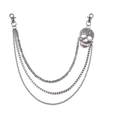 Imagem de Calça jeans retrô rebite caveira esqueleto camadas corrente para mulheres homens punk gótico preto cinto vintage calças correntes carteira de rua bolso cintura bolso legal hip hop rock motociclista