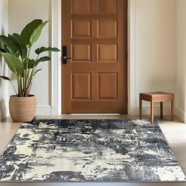 Imagem de 1 Tapete Entrada Porta Hall Grande Belga Es Mo 100 x 140 Vr (D7Mod Cinza Azul Bege Preto Marfim - Moderno Manchado Abstrato)