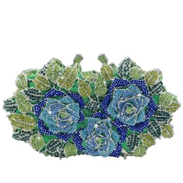 Imagem de Boutique De FGG Bolsas femininas deslumbrantes de festa formal com strass, bolsa clutch de cristal de casamento, mini, Azul e verde, Small