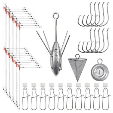 Imagem de Kit de equipamentos de pesca de surfe de água salgada, 35 peças de equipamento de pesca de surfe, equipamento de busca de peixes, inclui fio de pesca líder equipamento pirâmide pirâmide, chumbada