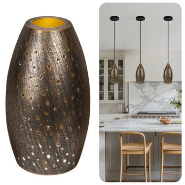 Imagem de Substituição de abajur pendente com encaixe de 3,5 cm, abajur de metal altura 19,8 cm de diâmetro 12 cm, capa oval de bronze antigo para pingente de arandela de cozinha, candelabro, 1 pacote com 1