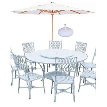 Imagem de Jogo Conjunto Mesa Giratória com 8 Cadeiras Alumínio e Ombrelone para 
