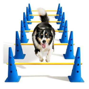 Imagem de Lupar Conjunto de quintal Dog Agility Course, Dog Agility Hurdle Cone Set com barra transversal ajustável de altura para reabilitação e iniciantes, equipamento de agilidade para cães para pista de