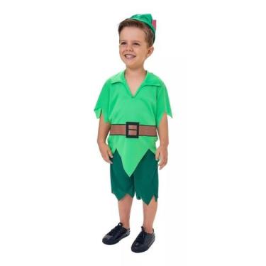 Imagem de Fantasia Peter Pan Infantil Camisa Shorts e Chapéu Roupa do Peter Pan 
