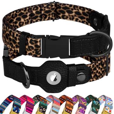 Imagem de Coleira AirTag para cães de raça pequena, média e grande - Coleira ajustável com suporte para Airtag - Rastreador de couro macio GPS Apple Air Tag Coleiras para animais de estimação (GG, ajuste de
