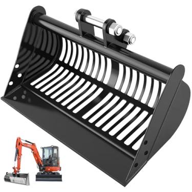 Imagem de NULTRUMA Balde de triagem para mini escavadeira de 600 mm - Acessório de peneiramento de solo de liga de aço resistente com pinos, design de tela de esqueleto para filtragem de material, triagem
