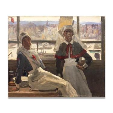 Imagem de Nurses And Nuns John Lavery Classic Realist Portrait & War Scene Canvas Art – Decoração de parede de arte irlandesa para casa 39,98 x 48 cm Un Framed