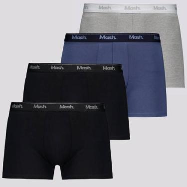 Imagem de Kit 4 Cuecas Boxer Mash Cotton Azul, Cinza e Preta, G