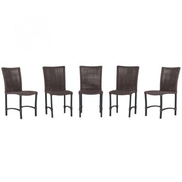 Imagem de 5 Cadeiras De Jantar Cannes De Alumínio Pintura Preta Trama Marrom
