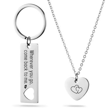 Imagem de HOFOYA Colar de amor familiar e chaveiro presente para pai, mãe e filha - pingente de coração para menina do papai, lembrança do Dia dos Pais para pais, crianças e crianças., Standard, Aço inoxidável