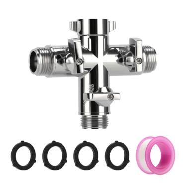 Imagem de Solimeta Divisor de mangueira de jardim e casa resistente de 3 vias, conectores de torneira de torneira de 3/10.2 cm com 3 válvulas liga/desliga individuais, material de cobre com acabamento cromado