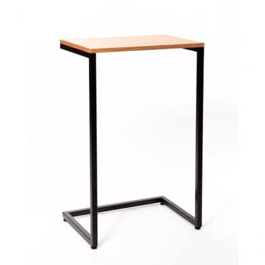 Imagem de Mesa Lateral De Apoio Preta E Mdf Louro Freijó