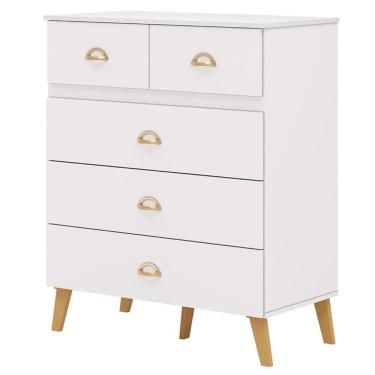 Imagem de Cômoda Para Quarto 91cm 5 Gavetas Gaby Branco-camarim V02 - Mpozenato