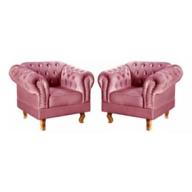 Imagem de Kit 2 Poltronas Chesterfield Dom Pedro Vintage Retrô Capitonê Suede Rosa