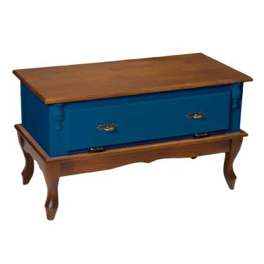 Imagem de Mesa De Centro Retangular 2 Portas Pés Luiz Xv - Azul Bic Laca Com Tampo E Base Imbuia Glazer