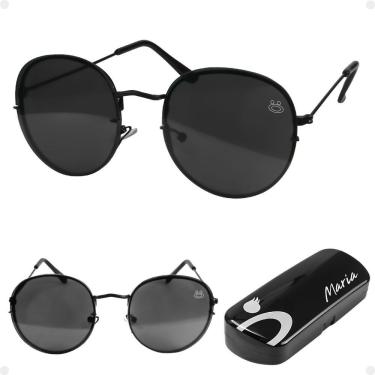 Imagem de Oculos Sol Feminino Aço Inoxidavel Preto Casual Praia + Case Lente Preta Casual Present...